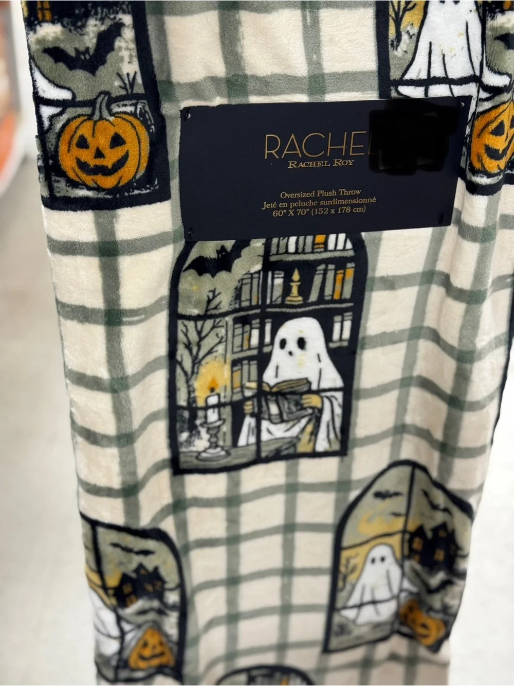 RACHEL Rachel Roy Halloween Ghost Plaid blanket - Cream & Green